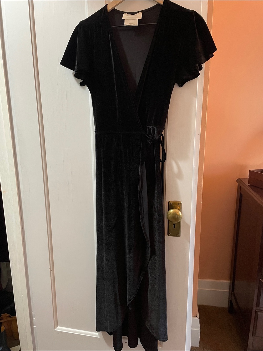Anthropologie BHLDN Black Velvet Wrap Midi Dress